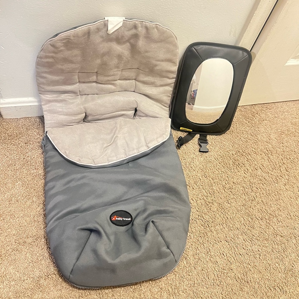 Gray Baby Stroller Footmuff with Mirror